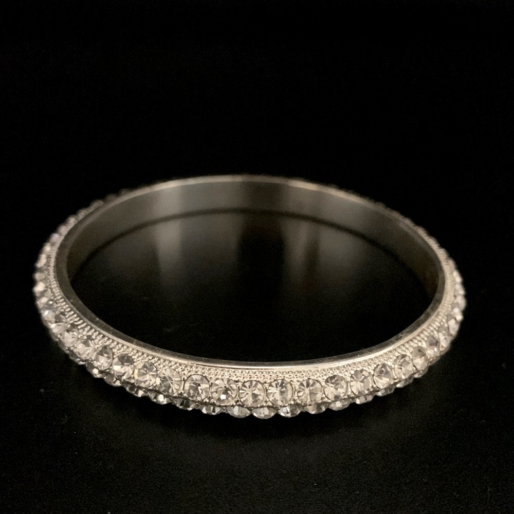 Rhinestone Silver-tone Bangle Bracelet